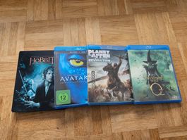 4 Blu-ray Filme, Avatar, Hobbit, Planet der Affen, Welt Oz