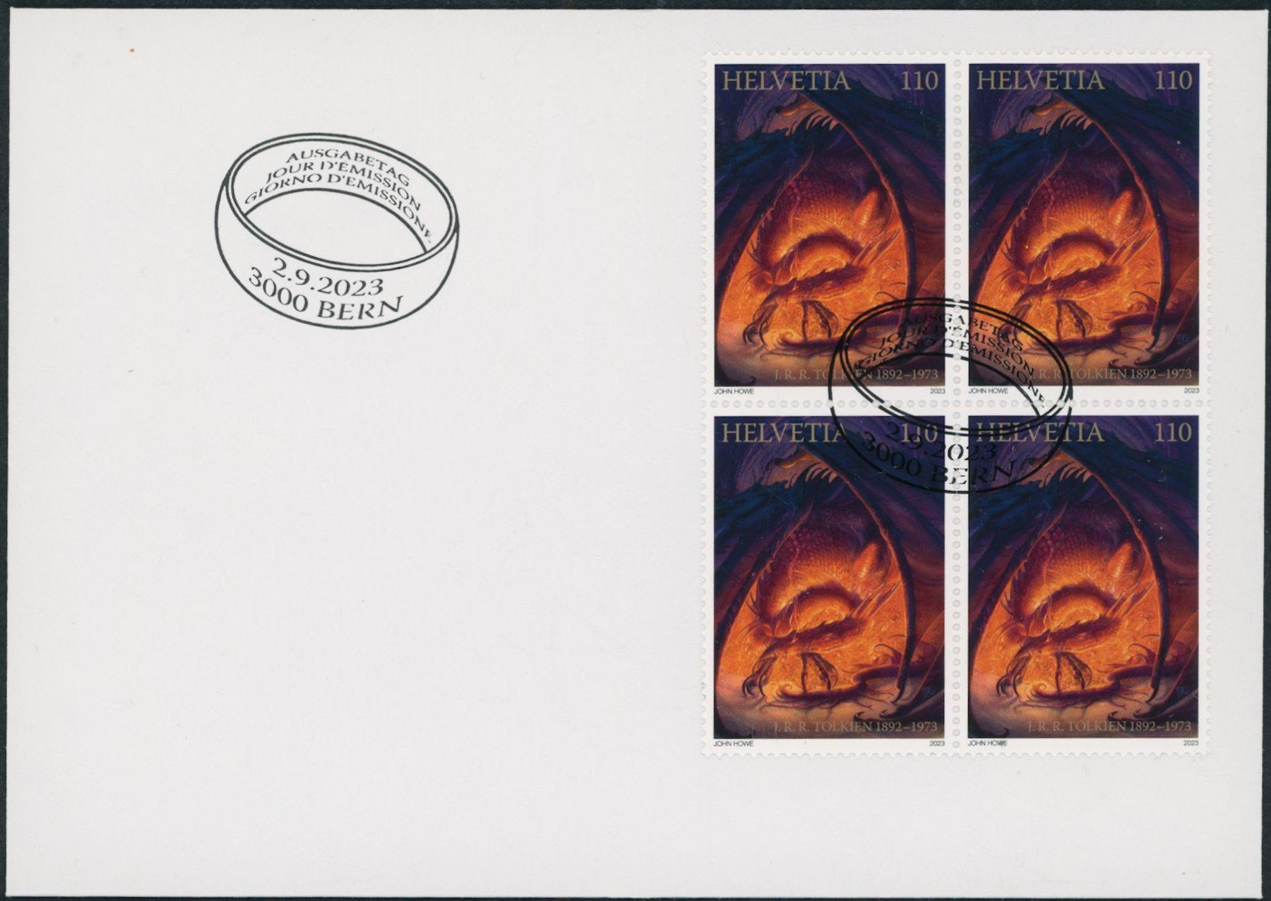 Tutti i francobolli: 2023 - Tolkien - Viererblock - Ersttagsbrief FDC ET – Usato da Schindellegi venduto da leecollect 3