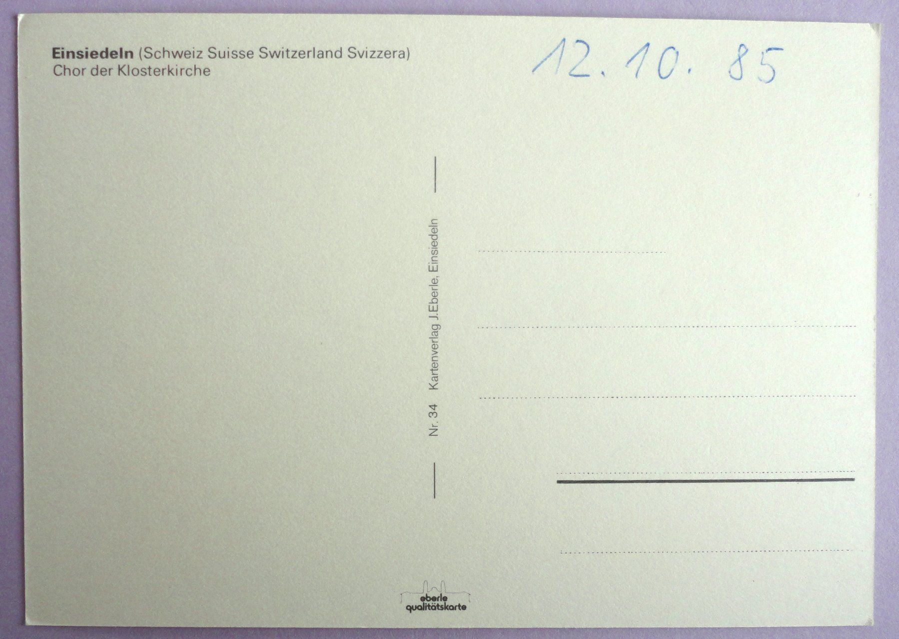 Cartoline postali: Einsiedeln, Chor des Klosterkirche – Usato da Fétigny venduto da Billy2miny 1