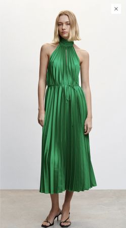 Mango Green Halter Pleated Occasion Dress - Size M