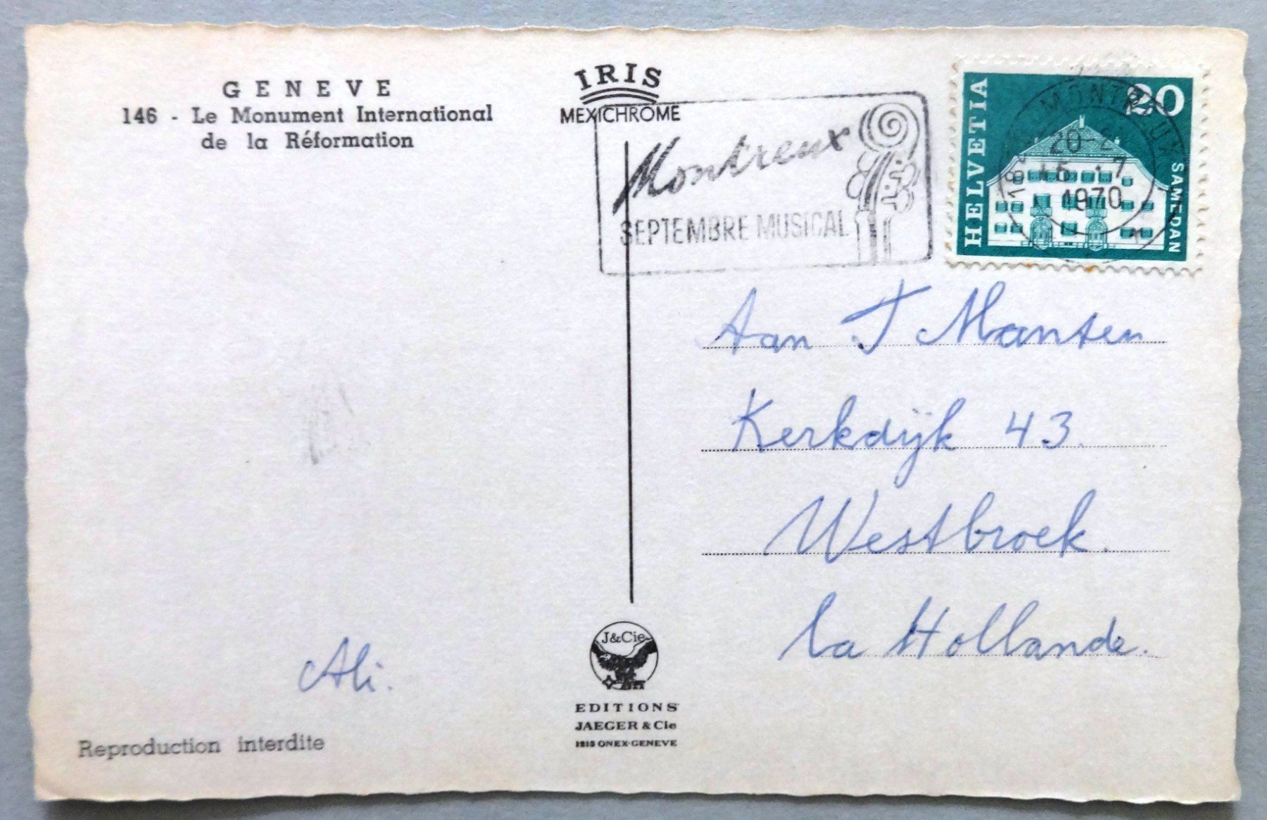 Ansichtskarten: Genève - Monument Internat. de la Réformation – Gebraucht aus Fétigny von Billy2miny 1
