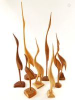 Holz-Reiher Kranich Vögel Figuren Sammlung MCM Design 50s 9x