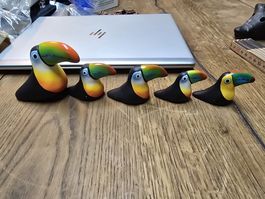 5 bunte Tukane Ton Handbemalt aus Costa Rica (Q)