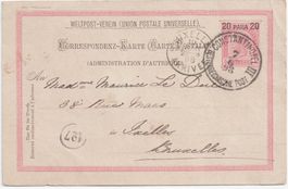 Constantinopel 1893, Postkarte nach Bruxelles, gute Destinat