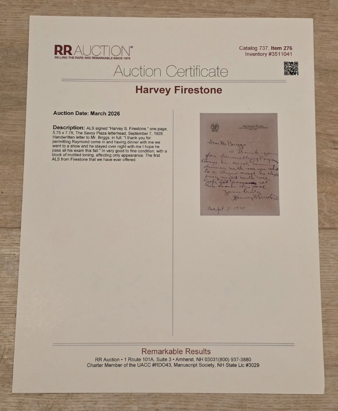Autografi: Harvey S. Firestone ALS mit COA – Nuovo (secondo la descrizione) da Feldbach venduto da gardenmagic 3