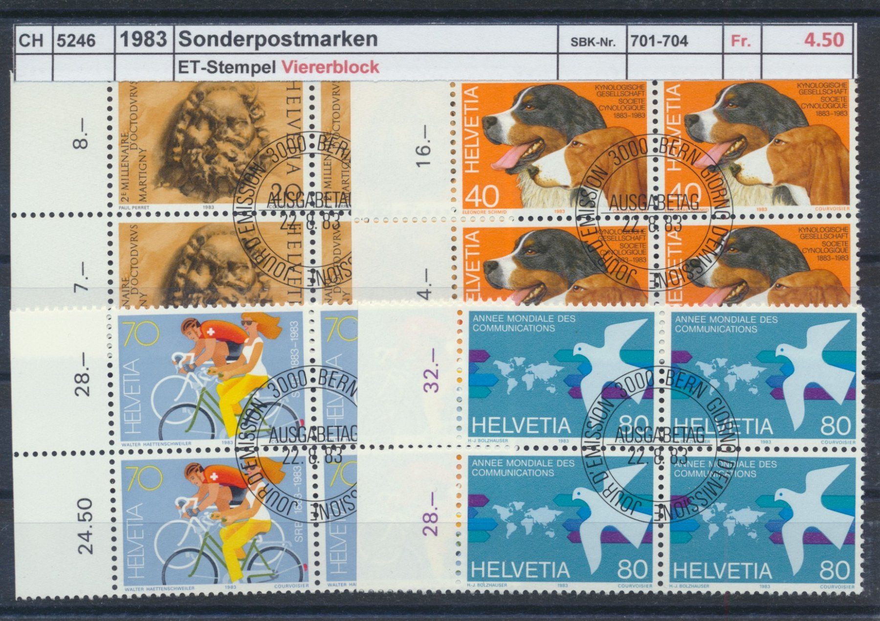Alle Briefmarken: 1983 "Sonderpostmarken", Viererblock, ET - Stempel – Gebraucht aus Winterthur von Zupogeru