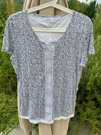 TOM TAILOR Crinkle T-Shirt offwhite/blau gemustert Gr. M