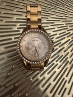 Schicke Damenuhr Fossil Roségold mit Strass