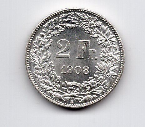 Tutti le monete: (2416) Schweiz, 2 Franken 1908, top stgl – Usato da Rüthi (Rheintal) venduto da erdnuessli1