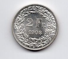 (2416) Schweiz, 2 Franken 1908, top stgl