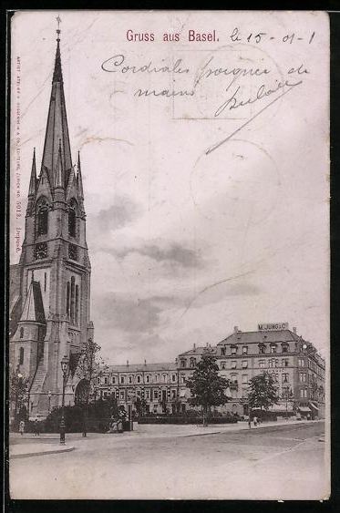 Cartes postales: AK Basel, Strassenpartie mit Kirche – D'occasion à Berlin par bartko-reher