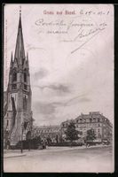 AK Basel, Strassenpartie mit Kirche