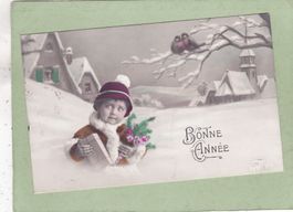 Kitsch Kind Winter Landschaft Bonne Année 1926
