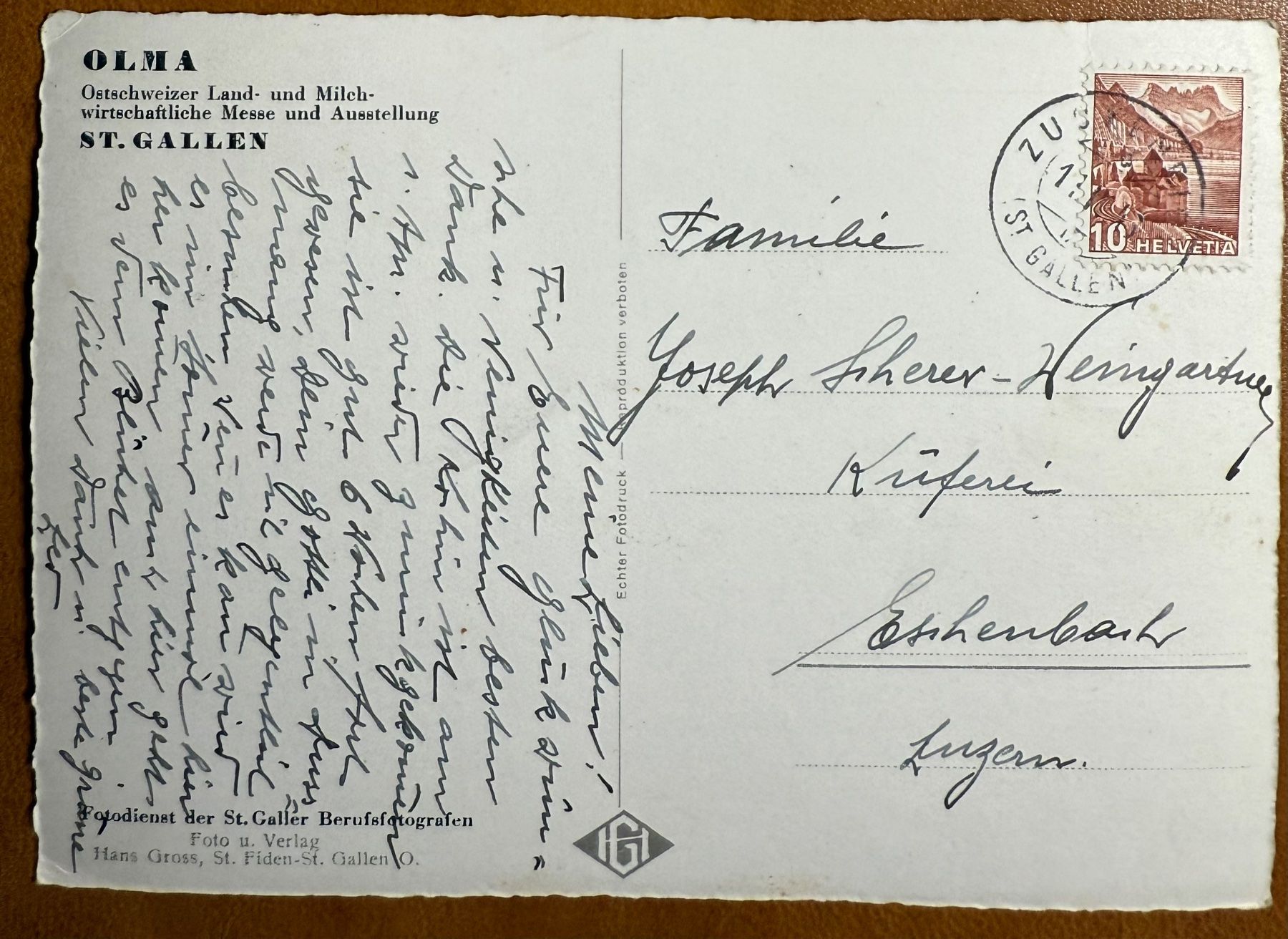 Cartoline postali: St. Gallen 1943 - Belle vue – Usato da Lutry venduto da Ediego 1