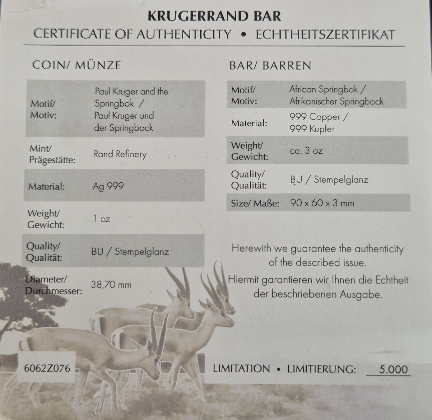 Metalli preziosi: Silber Münzbarren Krügerrand 4 Oz Springbok – Nuovo (secondo la descrizione) da Grenchen venduto da Grenchen_Coins 3