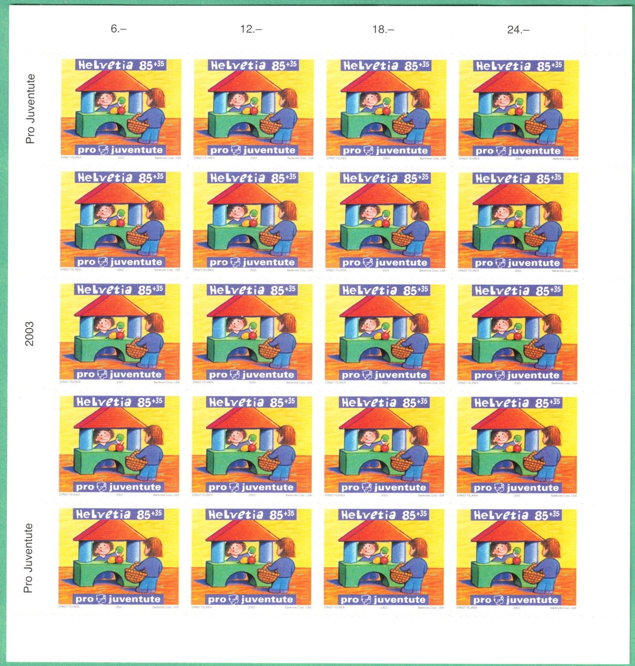 Tutti i francobolli: Bogensatz  2003  Pro Juventute  (selbstklebend)   postfrisch – Nuovo (secondo la descrizione) da Mellingen venduto da Ginger 1