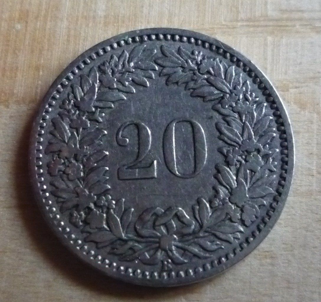 Alle Münzen: 20 Rappen 1881 – Gebraucht aus Rieden SG von Sammelfreund 1