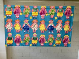 Süsse Kinderbettwäsche oder Stoff Kinder/Puppen blau bunt