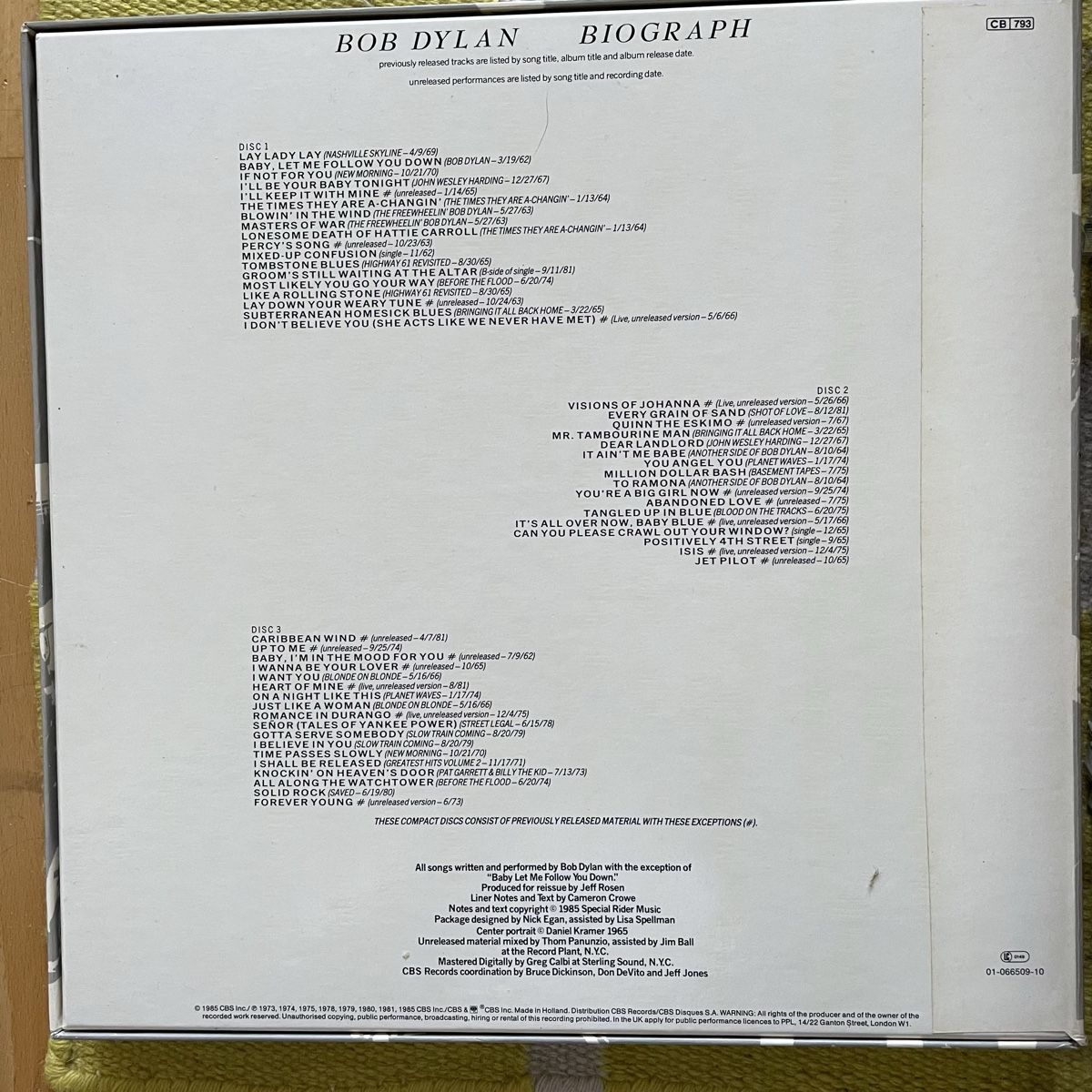 CD: BOB DYLAN-3CD BOX SET DELUXE EDITION BIOGRAPH85 – Usato da Rorschacherberg venduto da CD-Roli 4