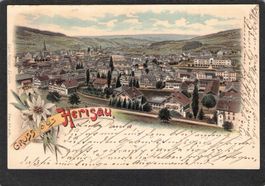 ^Lithografie Gruss aus Herisau , gel. 1899