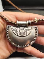 Vintage 925er Silber XL Unisex Anhänger Natur Leder Halsband