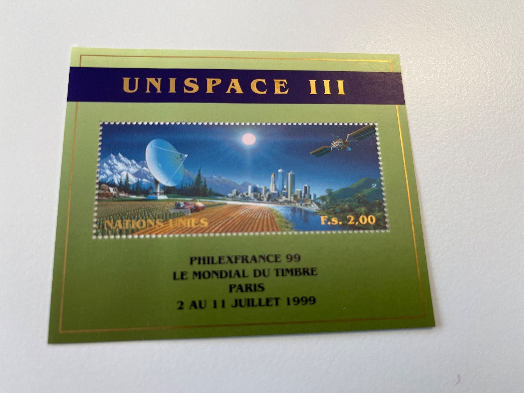Tutti i francobolli: Briefmarke Weltall Unispace III UNO – Nuovo e nell'imballaggio originale da Zürich venduto da engebrunau
