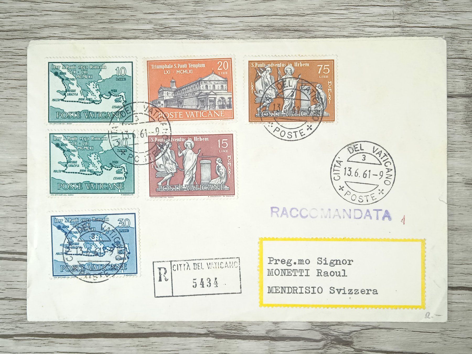 Tutti i francobolli: TR15 Enveloppe + Timbre Vaticane 1961 – Usato da Cousset venduto da Patrick_Collections
