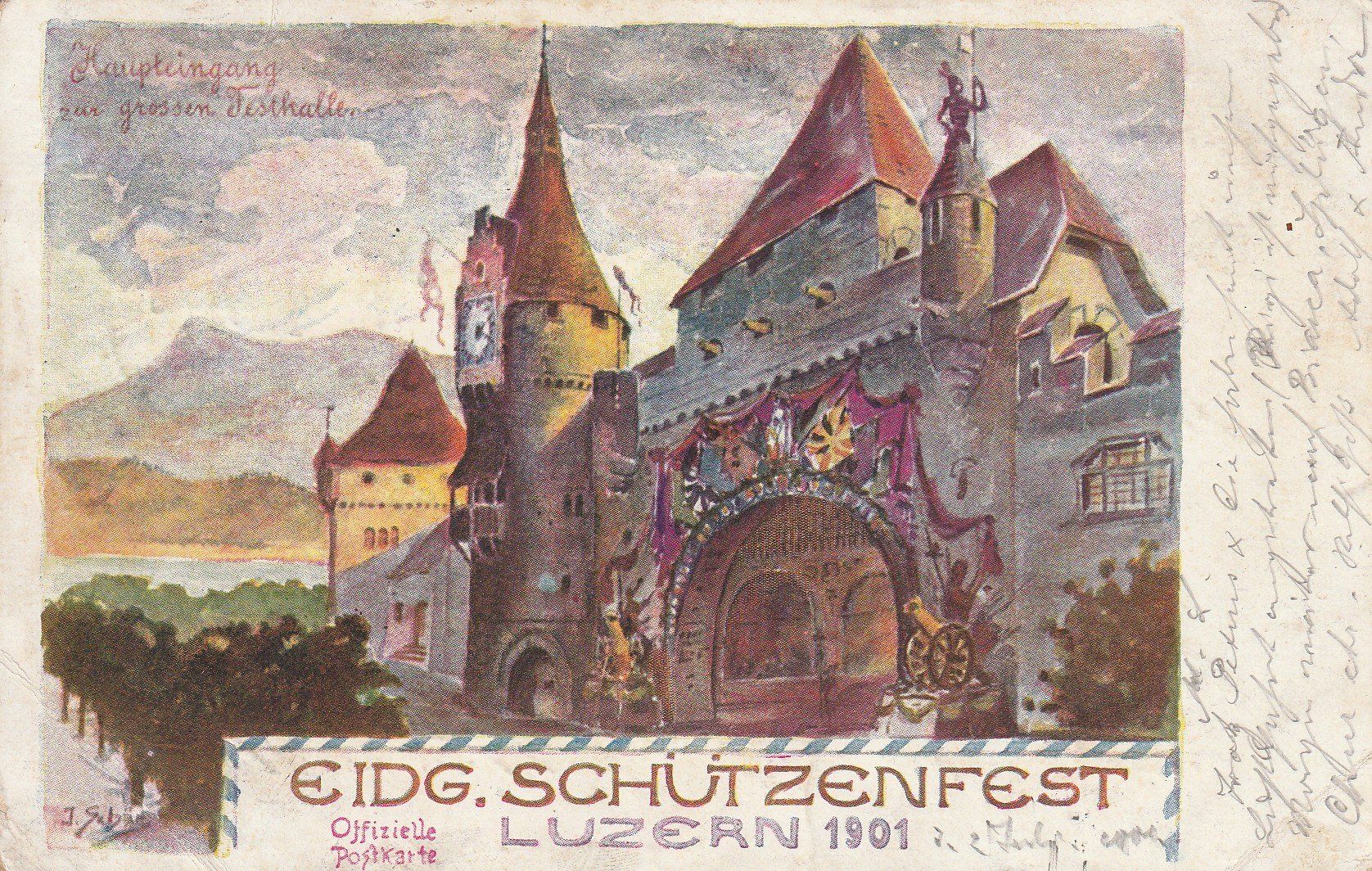 Cartoline postali: Eidg. Schützenfest Luzern 1901 – Usato da Crémines venduto da clifden92