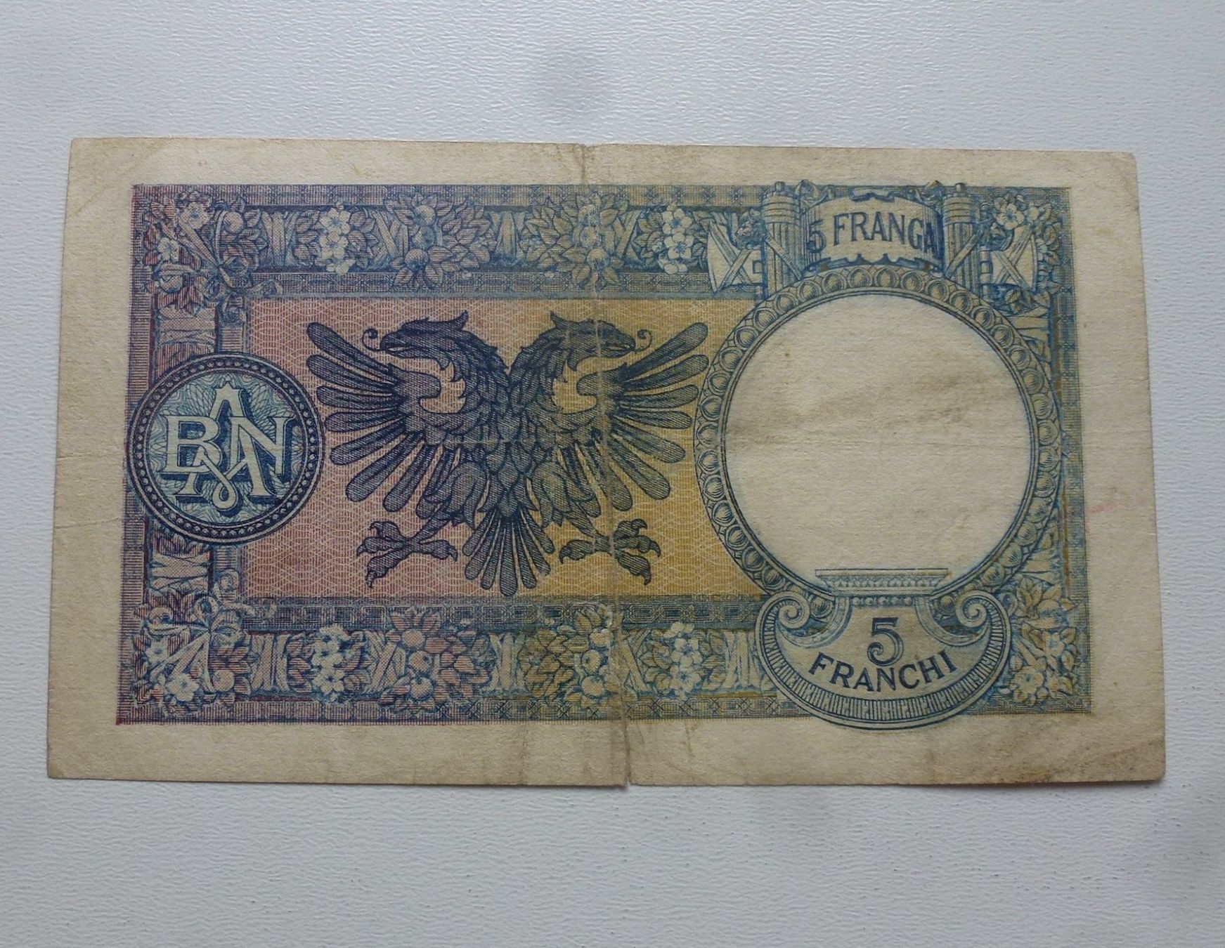 Banconote: Albanien ++ 5 Franga 1939 – Usato da Walkringen venduto da Casablanca777 1