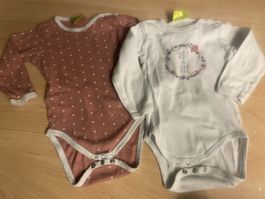 2 Mädchen Bodys Langarm rosa weiss Gr. 74/80
