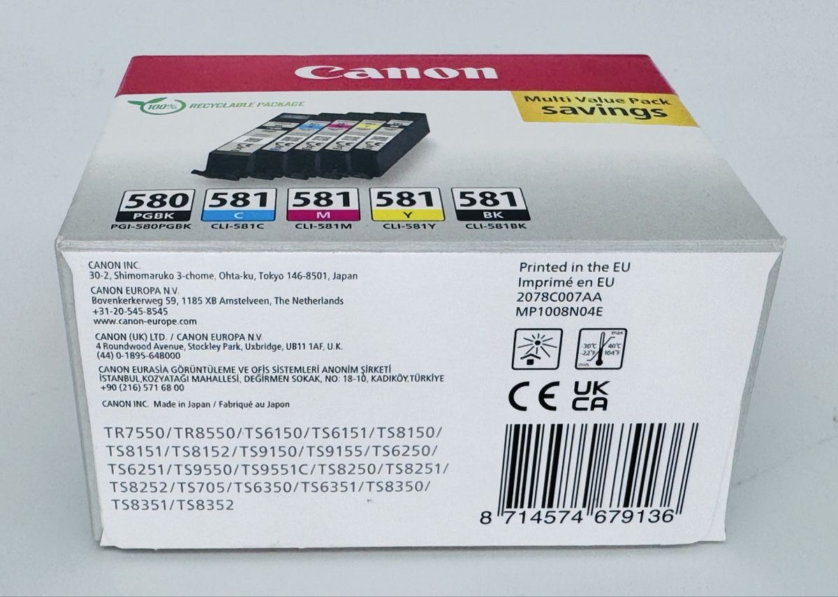 Canon Cartucce per stampanti & toner: Canon PGI-580 CLI-581 multipack noir cyan magenta jaune – Nuovo e nell'imballaggio originale da Mézières VD venduto da Potentiel 1