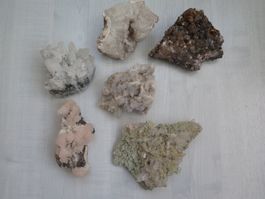 6 Mineralien Quarz, Calcit, Chalcedon, Calcit Seladonit....