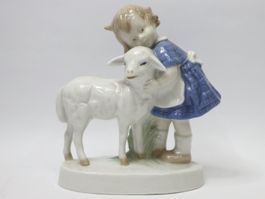 Vintage Porzellanfigur, Mädchen mit Schaf