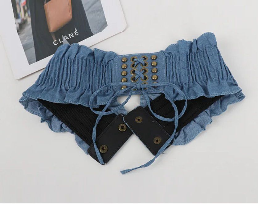 Cinture: Breiter elastischer Gürtel aus Denim mit Schnürung – Nuovo e nell'imballaggio originale da Lausanne venduto da FASHION-WORLD-SHOP 3