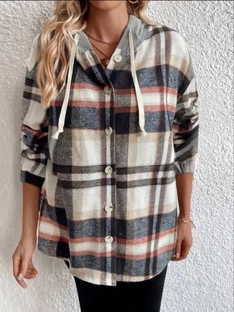 Veste à carreaux avec capuche, style décontracté, automne