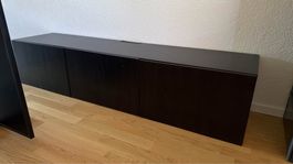 IKEA BESTÅ meuble TV avec portes, 180x42x38 cm, noir-brun