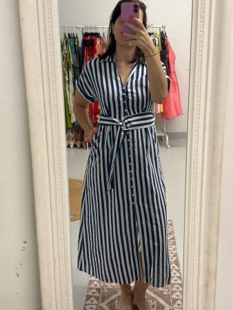 Sommerliches Zara Kleid gestreift S blau weiss Leinen Gürtel