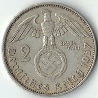 Münze Deutschland DR 3.Reich HINDENBURG  2 Reichsmark 1937 A