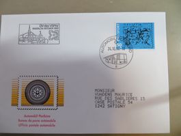 3 gelaufene Briefe Automobilpost+Werbevignetten 1990er