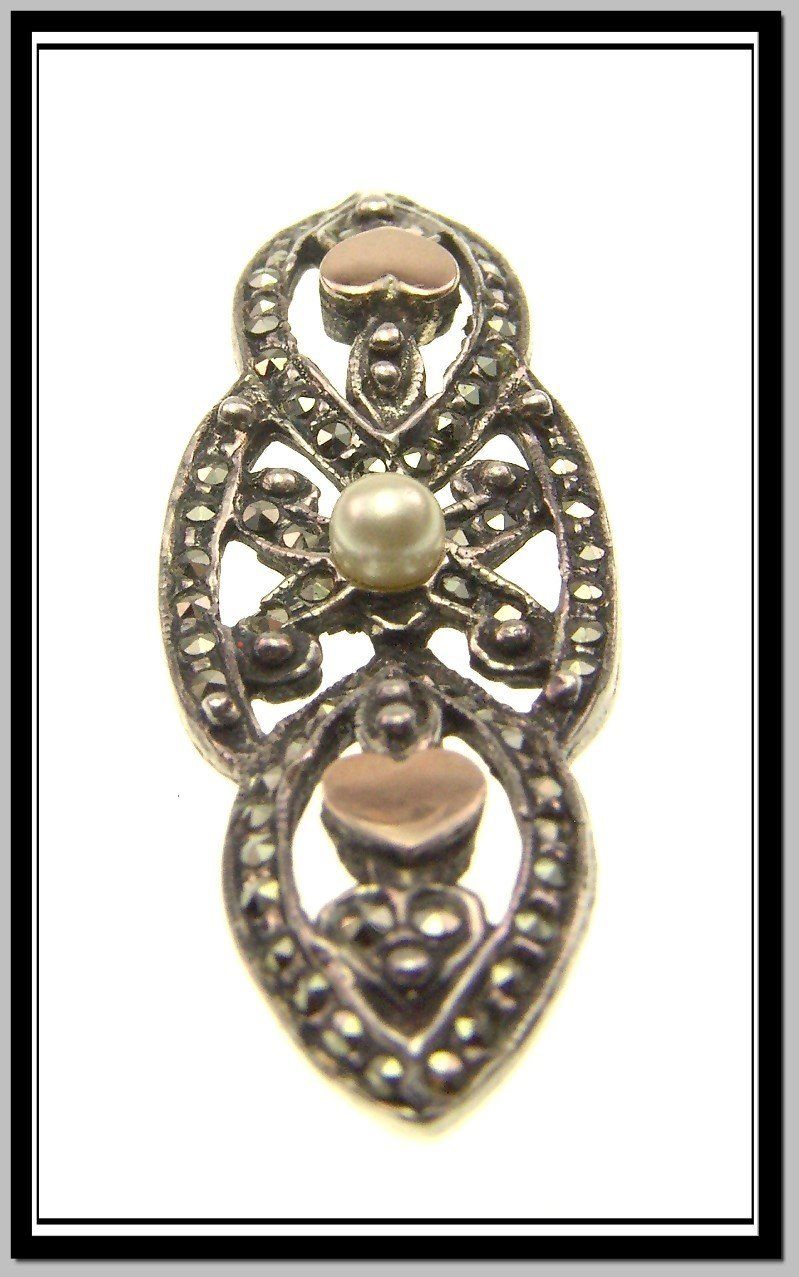 Broschen & Nadeln: Jugendstil Silberbrosche / vergoldet mit Markasiten / Perle – Gebraucht aus Schmitten FR von la_luna_blue 2