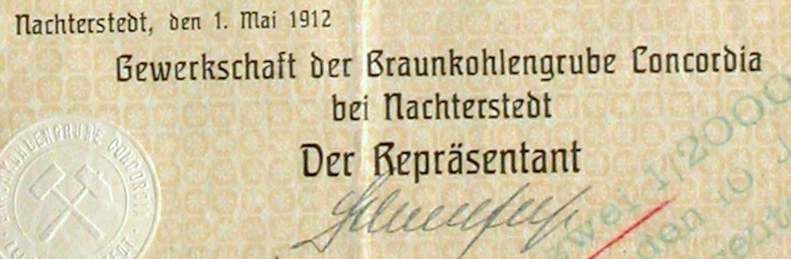 Documenti: Gewerkschaft der Braunkohlengrube Concordia - 1912 – Usato da Solothurn venduto da Sgasche 1