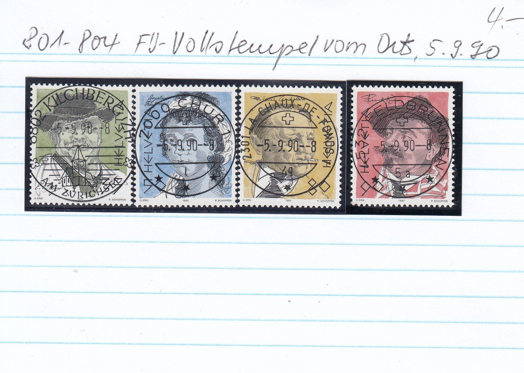 Tutti i francobolli: 801-804 FD-Vollstempel vom Ort, 5.9.90 – Usato da Spreitenbach venduto da Lienbi01 1