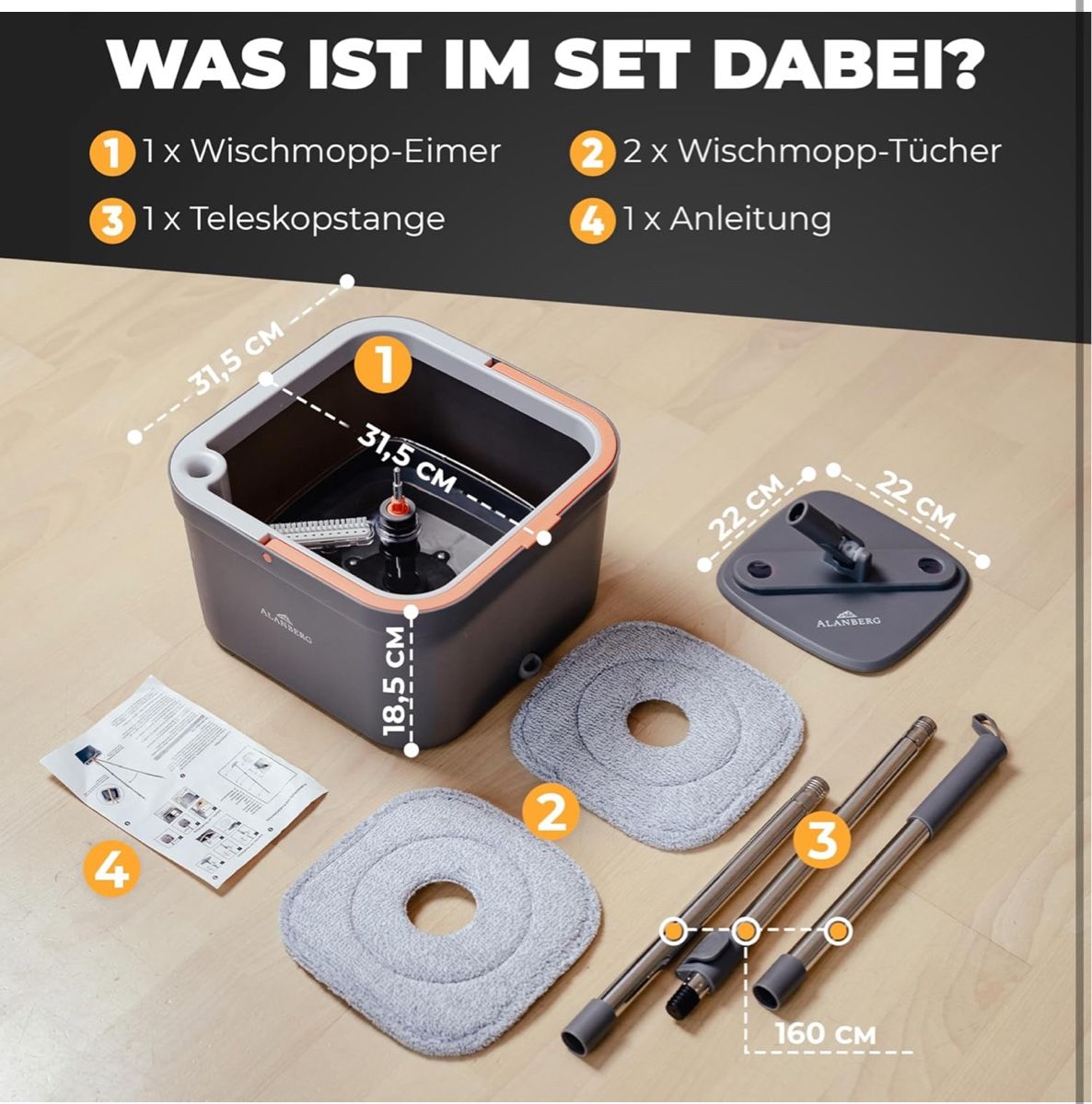 Sonstige Reinigungsgeräte: Wischmopp Set mit Eimer – 2-Kammer-System zur Trennung – Neu und originalverpackt aus Amriswil von JaJa-Express 1