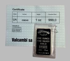 Valcambi Silberbarren 1 oz 999.0 mit Zertifikat