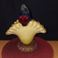 Gelbes Glas-Körbchen mit Rosen-Applikation, Vintage 💐🌹💐🌹