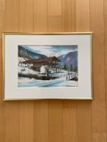Mühle, winterliche Landschaft, Original Aquarell Balmer