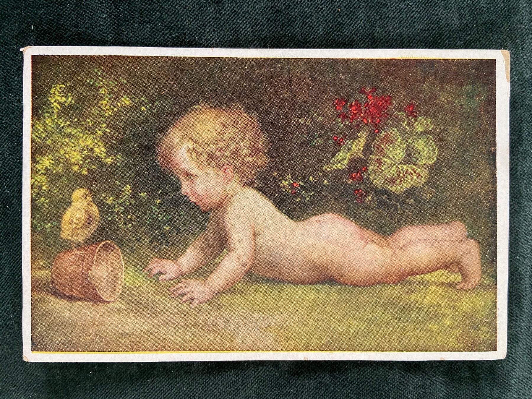 Cartes postales: Alte Ansichtskarte Baby mit Hühnchen – D'occasion à Luzern par waterfront1