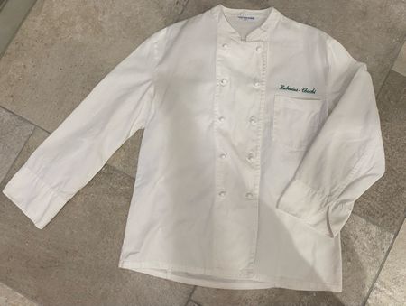 Kochjacke Gr. 56 - weiss - bestickt "Hubertus-Chuchi" 