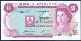 Bermudas 5 Dollar 1970 P-24a UNC, tiefe S/N