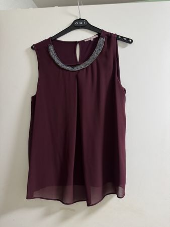 Anna Field Top Gr. 42 Dunkelrot mit Perlenbesatz 